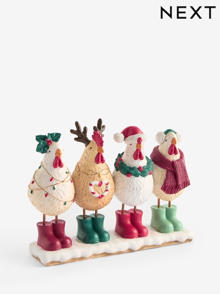 Set Of 4 Chicken Family Christmas Ornament