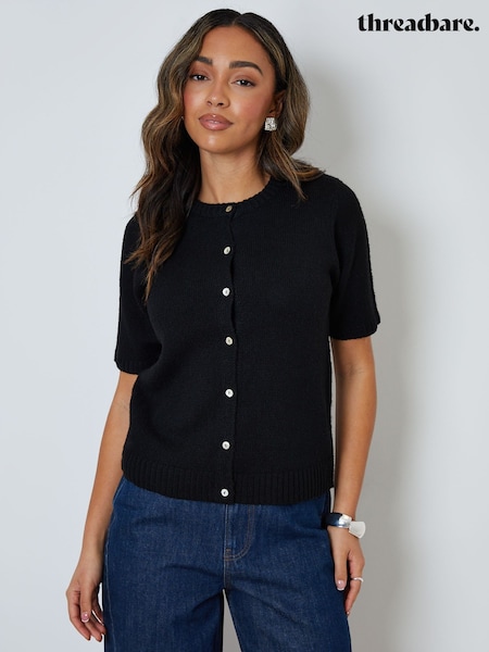 Threadbare Black Crew Neck Short Sleeve Knitted Cardigan (Y40618) | SGD 43