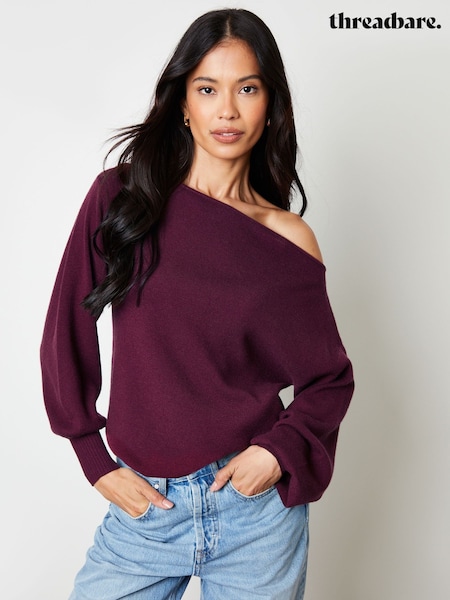 Wine - Threadbare Slash Neck Knitted Jumper (Y40619) | 194 LEI
