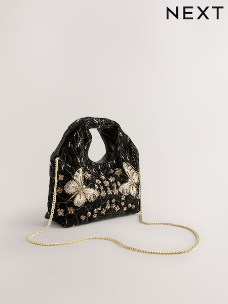 Black - Velvet Butterfly Embroidered Bag
