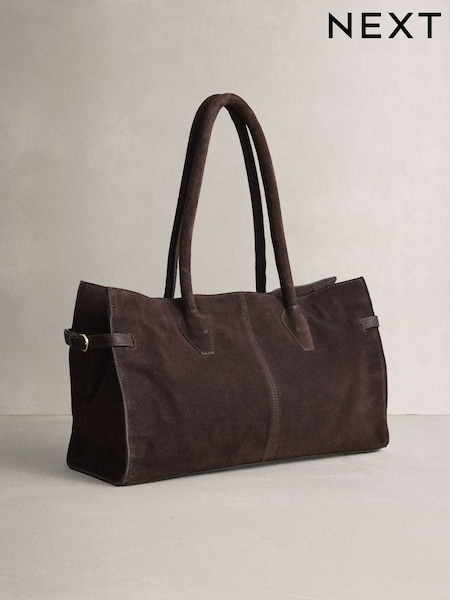 Chocolate Brown - Suede Elongated Tote Bag