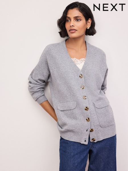 Grey Marl - Supersoft Mid Length V-neck Cardigan