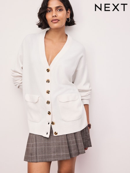 Ecru - Supersoft Mid Length V-neck Cardigan