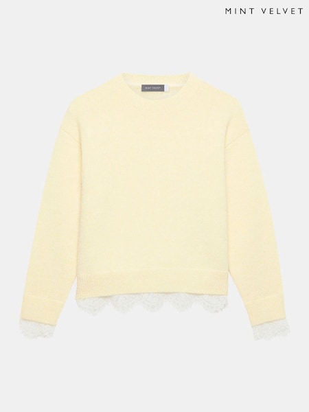 Mint Velvet Yellow Lace Detail Wool Blend Jumper (Y40711) | €140