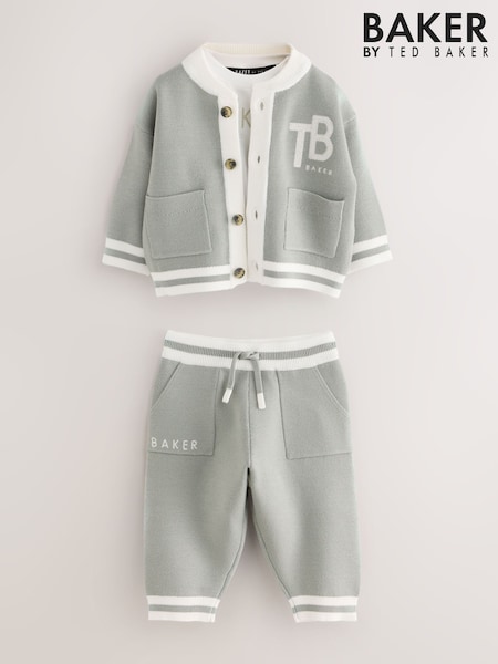 Berde - Baker By Ted Baker 3 Piece Knitted Varsity Cardigan T-shirt And Joggers Set 3 Piece