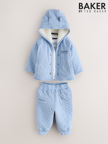 Blue - Baker By Ted Baker 3 Piece Quilted Jacket, T-shirt And Trousers Set