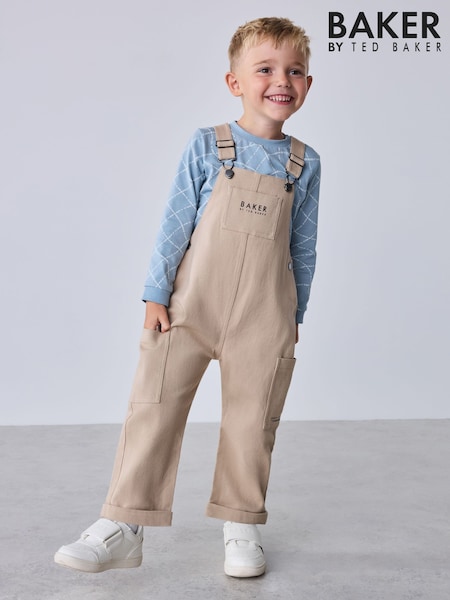 Blue - Baker By Ted Baker Stone Dungaree And Graphic T-shirts Set