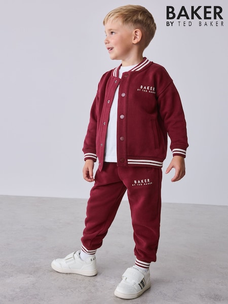 Bordo Qırmızı - Baker By Ted Baker 3 Piece Varsity Jacket T-shirt And Joggers Set