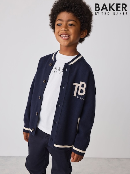 Navy - Baker By Ted Baker Knitted Varsity Cardigan And T-shirt 2 Piece Set