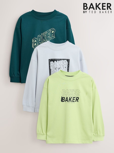 Berde/Abo - Baker By Ted Baker 3 Pack Long Sleeve Graphic T-shirts