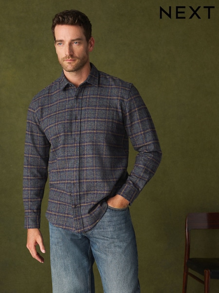 Grey - Regular Textured Check Long Sleeve Shirt