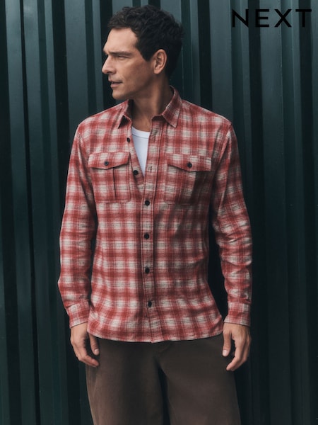 Red - Regular Textured Check Long Sleeve Shirt