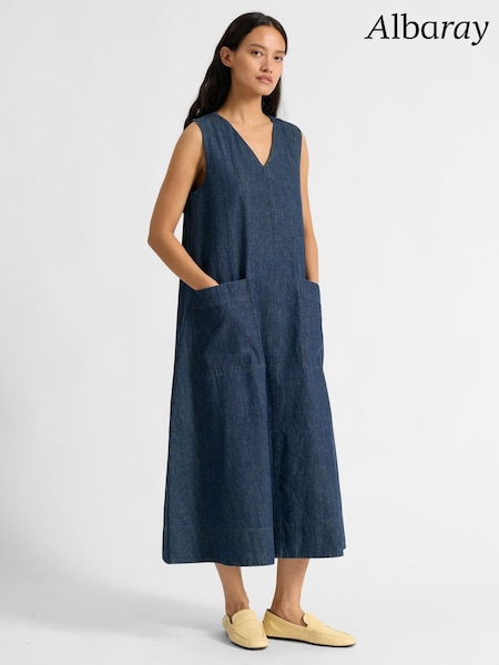 Albaray Blue V-Neck A Line Denim Dress (Y40966) | €143