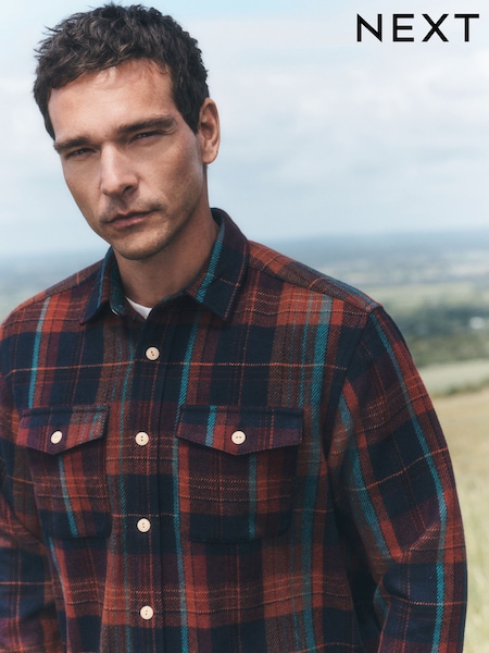 Red/Blue - Regular Check Long Sleeve Overshirt Shacket