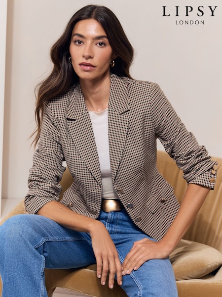 Beerenrot - Lipsy Check Shrunken Cinched Waist Blazer