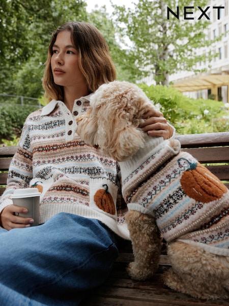 Autumn Pumpkin Fairisle - Knitted Long Sleeve Polo Jumper
