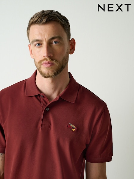 Red Rust - Regular Fit Embroidered Pique Polo Shirt