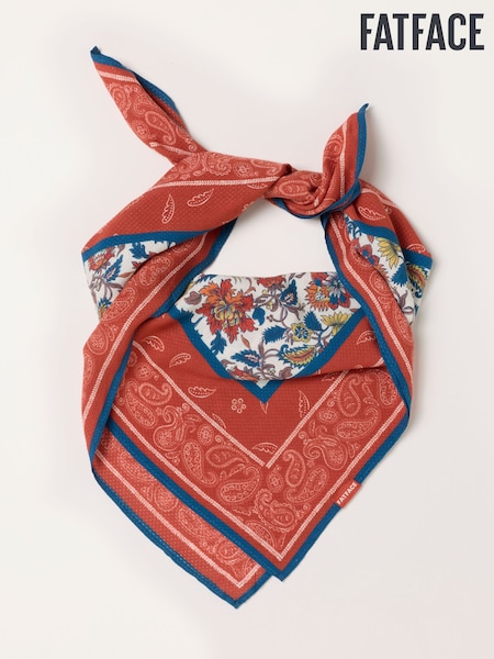 Rust Red - Fatface Paisley Floral Square Scarf