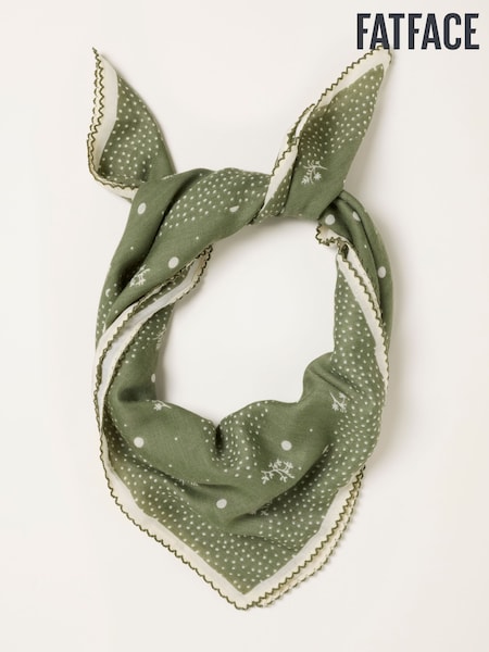 Green - Fatface Floral Spot Printed Square Scarf