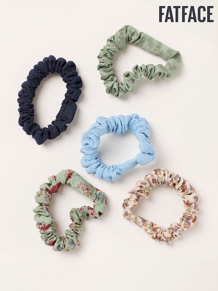 Green - Fatface 5 Pack Floral Satin Scrunchies