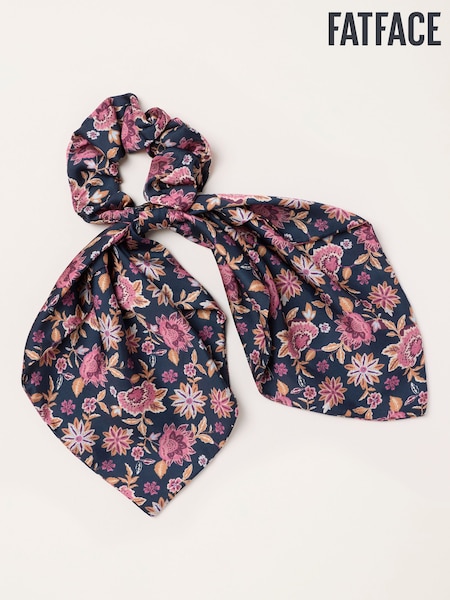Navy - Fatface Vintage Floral Tie Scrunchie