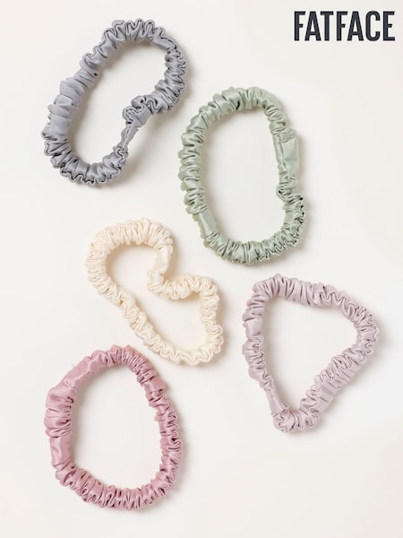 Multi - Fatface 5 Pack Plain Satin Scrunchies
