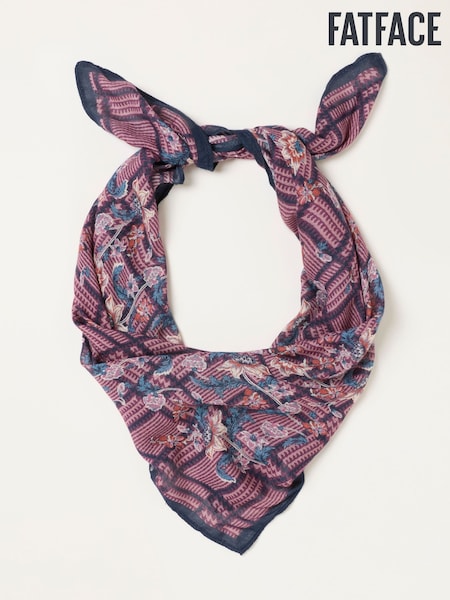 Pink - Fatface Check Floral Printed Square Scarf