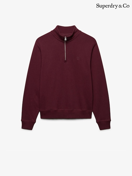 Red - Superdry Signature Emb Half Zip Sweat Top
