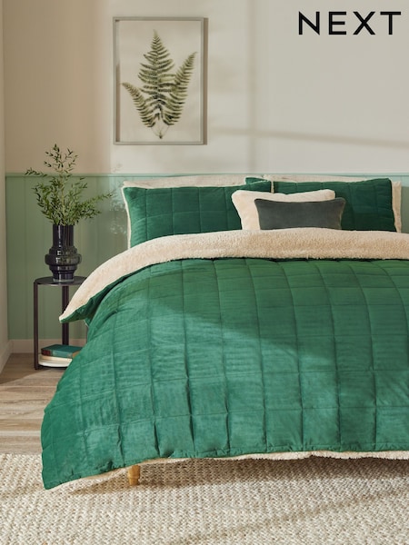 Green Brooklyn Quilted Velvet Duvet Cover and Pillowcase Set (Y41278) | €35 - €58