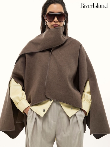 River Island Brown Knitted Scarf Cape Top (Y41367) | AED326
