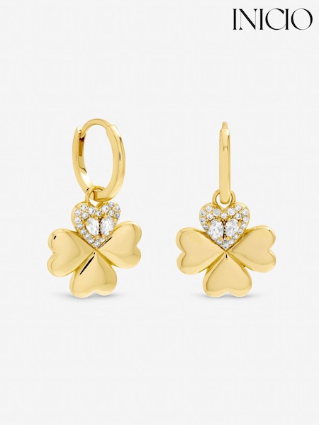 Gold Tone - Inicio Crystal Clover Earrings