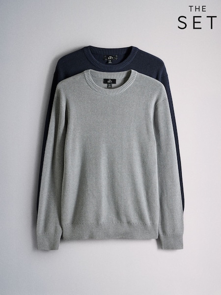 深海军蓝 - Regular The Set 2 Pack Fisherman Crew Neck Jumpers