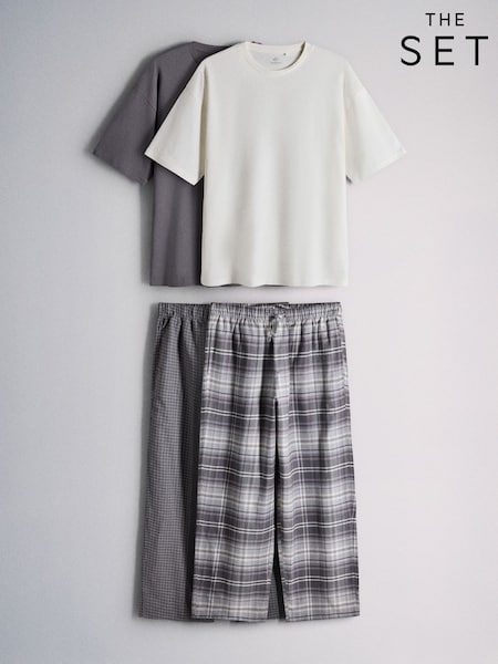 Charcoal Grey - Regular The Set 2 Pack Short Sleeve T-shirt Check Bottom Pyjamas