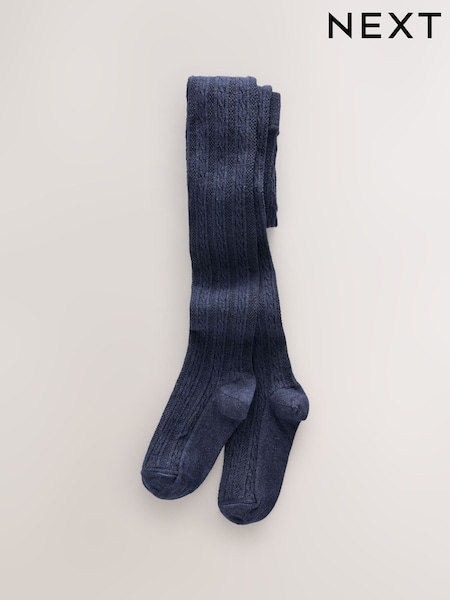 Navy Blue - Cotton Rich Cable Tights