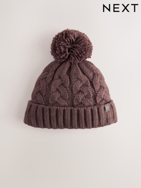 Chokoladebrun - Kabelstrik Pom Hat (1-16år)