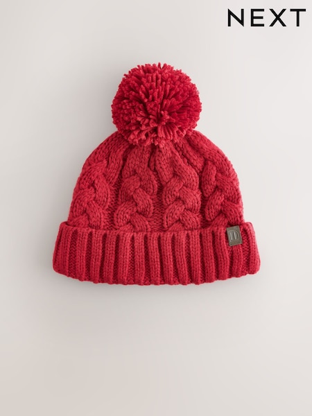 Red - Cable Knit Pom Hat (1-16yrs)