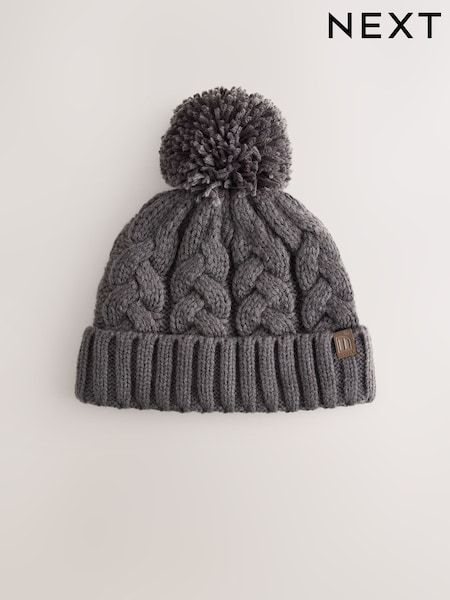 Charcoal Grey - Cable Knit Pom Hat (1-16yrs)