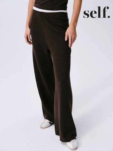 Chocolate Brown - Self. Knitted Wide Leg Joggers