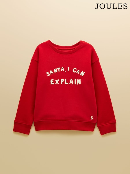 Red Santa - Joules Kids' Sundaze Slogan Crew Neck Sweatshirt