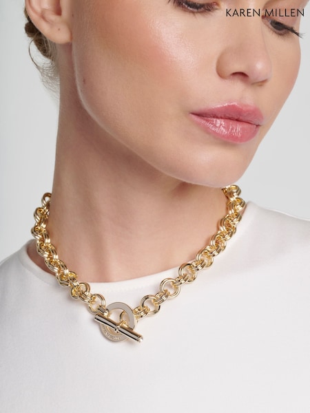 Karen Millen Gold Tone Crystal Bar & Hoop Chain Necklace (Y42024) | 57 د.ب.