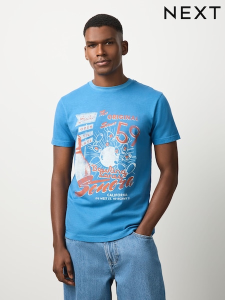Light Blue Bowling - Regular Graphic Slub T-shirt