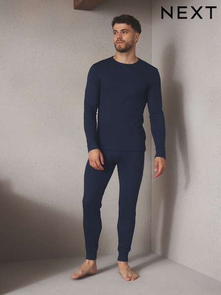Navy - Regular Thermal Long Sleeve Top And Leggings Set
