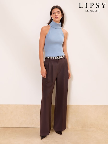 חום שוקולד - Lipsy Premium Wide Leg Tailored Trousers