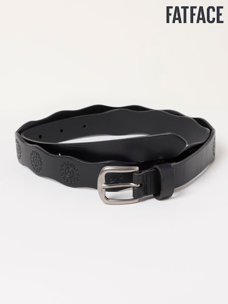Black - Fatface Scallop Leather Belt