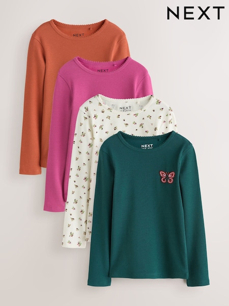 Green Butterfly - Beaded Long Sleeve Tops 4 Pack (3-16yrs)