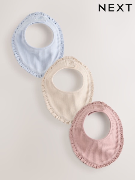 Pink/Blue - Frill Dribble Bibs 3 Pack