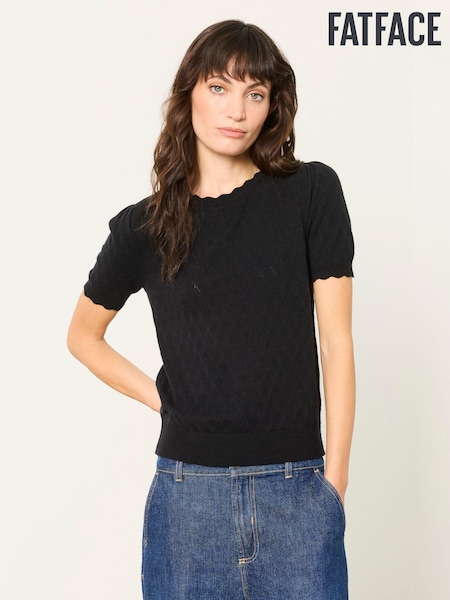 Musta - Fatface Pointelle Stitch Short Sleeve Top