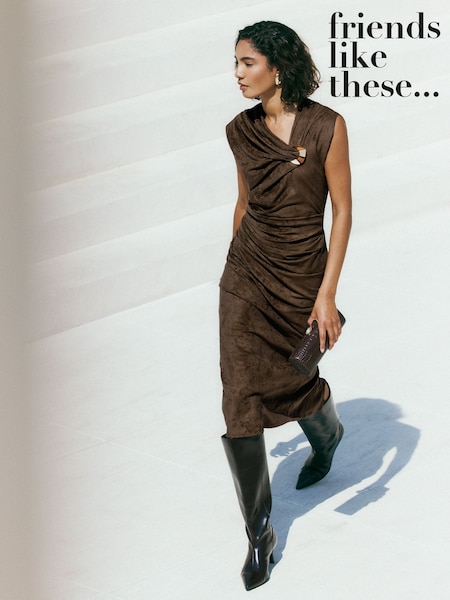 Dark Khaki Green - Friends Like These Suedette Hardware Draped Midi Dress