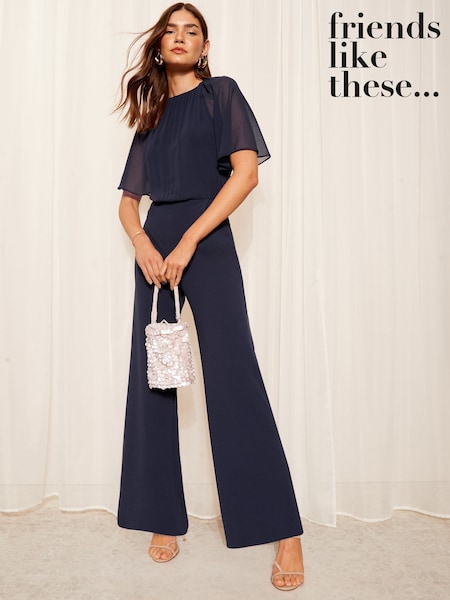 Navy - Friends Like These Chiffon Flutter Sleeve Jumpsuit