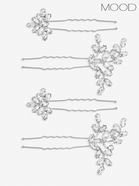Silver - Mood Crystal Hair Pins Pack Of 4